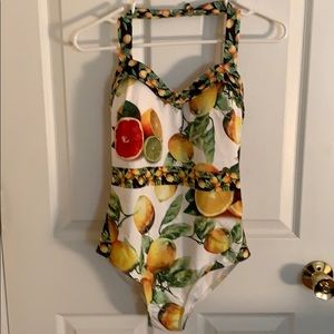 Citrus print one piece bathing suit